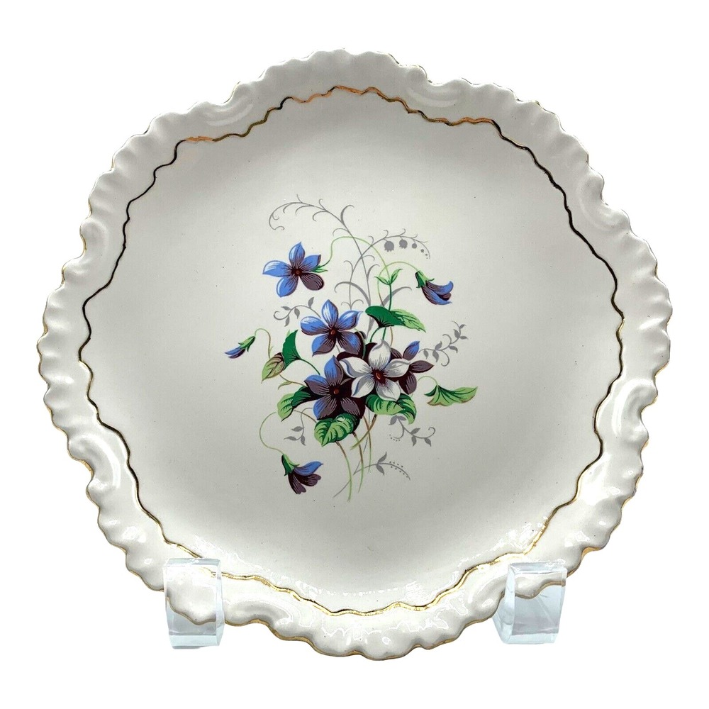 Porcelain Trinket Candy Dish Scalloped Gold Rim Floral Table Shelf Decor 6.5"